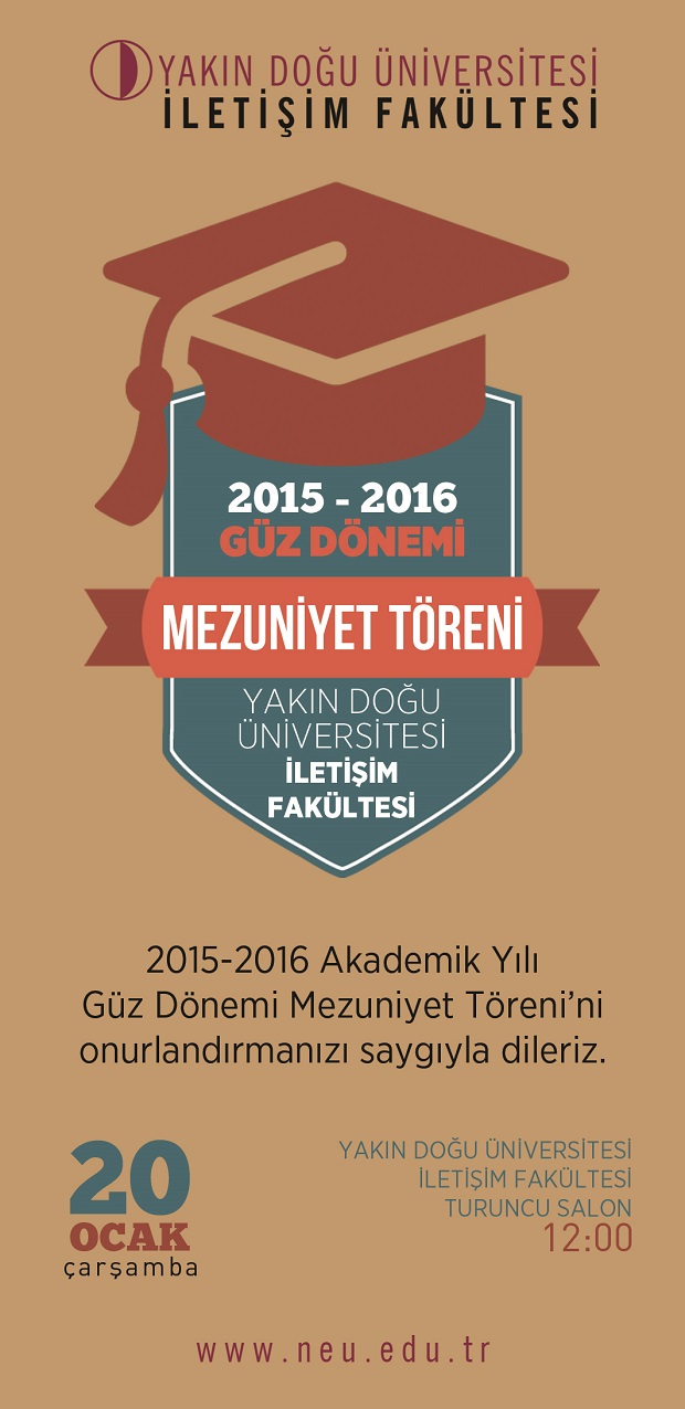 YDÜ, İletişim Fakültesi 2015-2016 Güz Dönemi Mezuniyet Töreni Davetiyesi