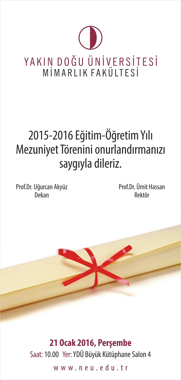 YDÜ, Mimarlık Fakültesi 2015-2016 Güz Dönemi Mezuniyet Töreni
