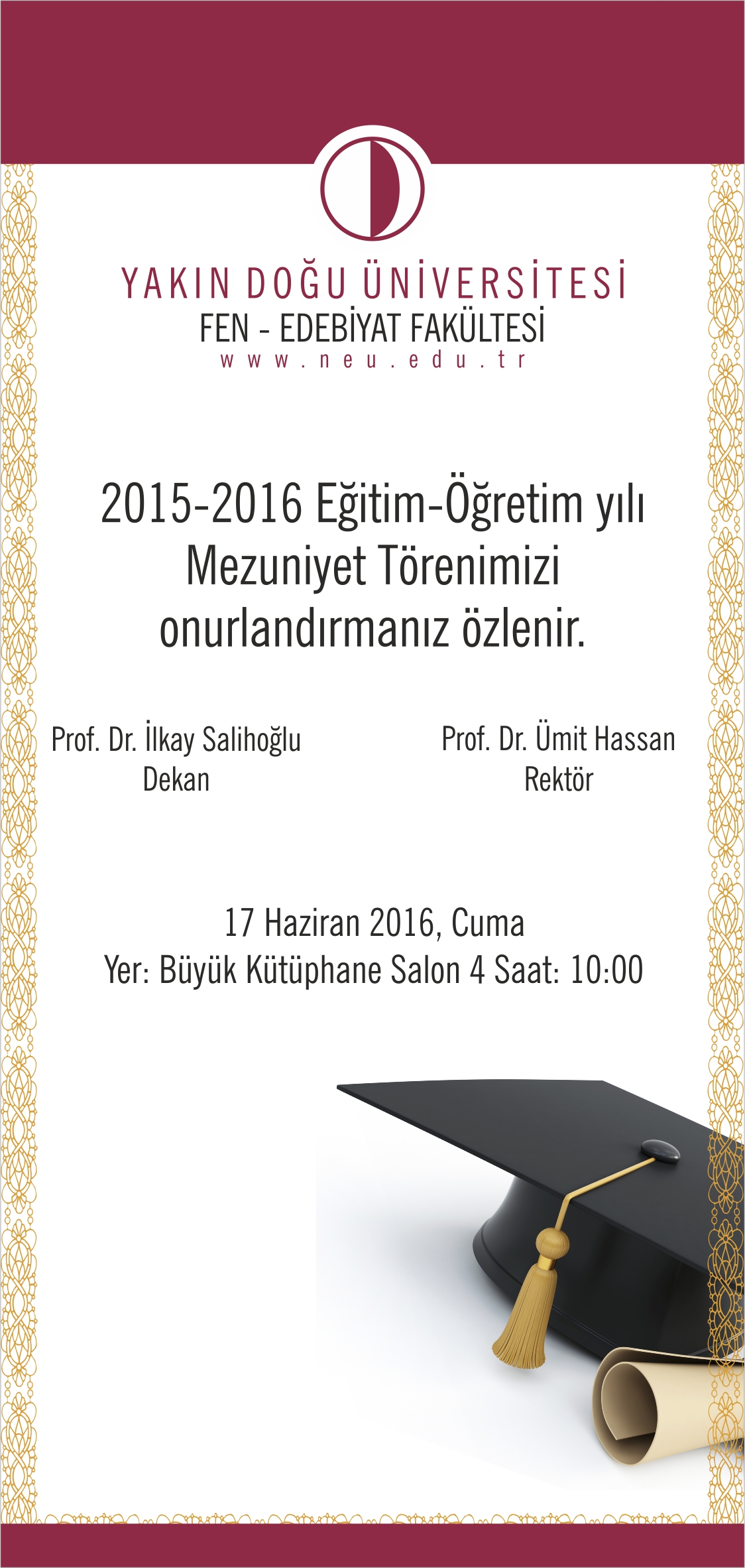 YDÜ, Fen Edebiyat Fakültesi 2015-2016 Eğitim-Öğretim Yılı Mezuniyet Töreni