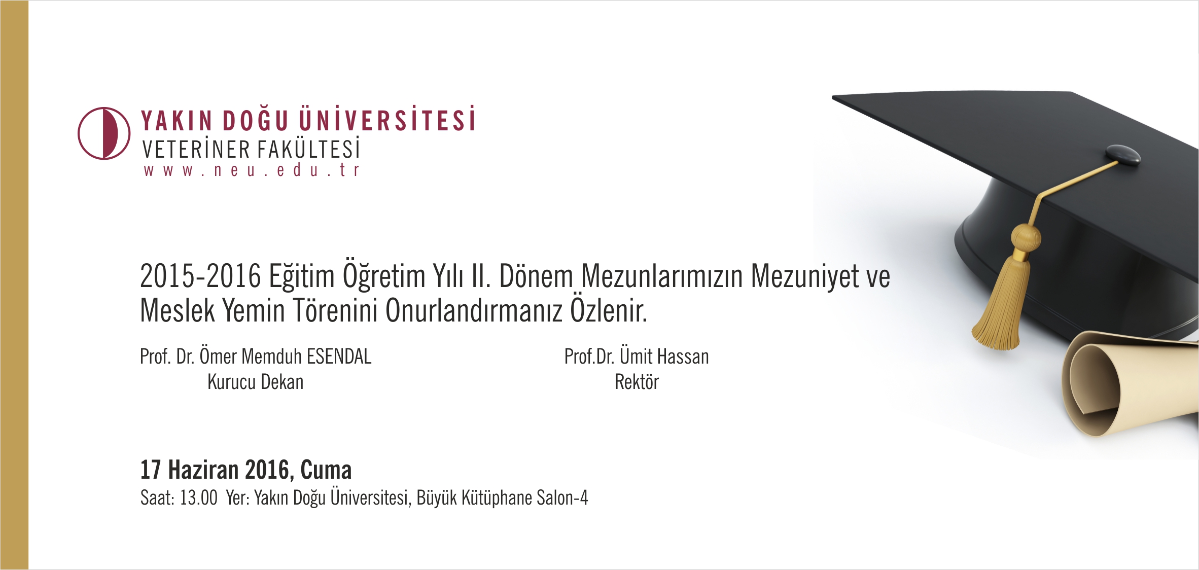 YDÜ, Veterinerlik Fakültesi 2015-2016 Eğitim-Öğretim Yılı Mezuniyet ve Meslek Yemin Töreni