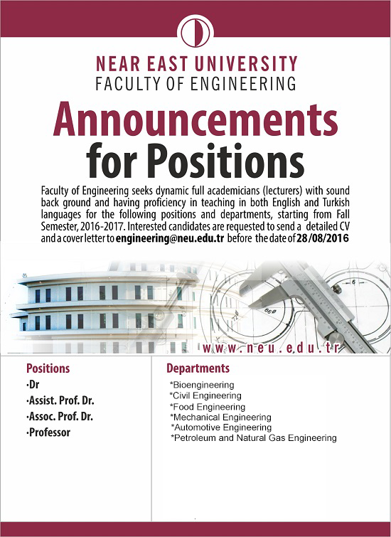 NEU, Faculty of Engineering Announcements for Positions