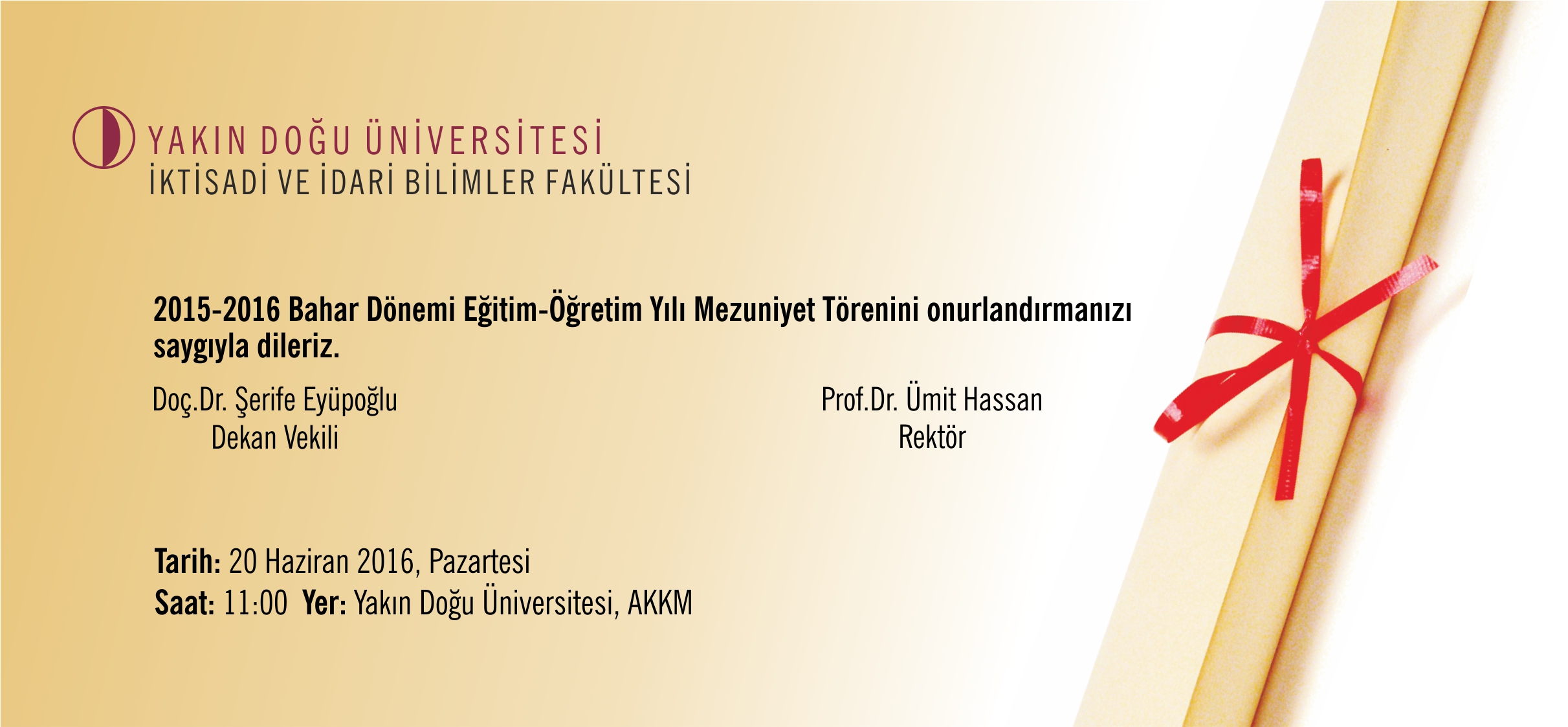 YDÜ, İktisadi ve İdari Bilimler Fakültesi 2015-2016 Eğitim-Öğretim Yılı Mezuniyet Töreni
