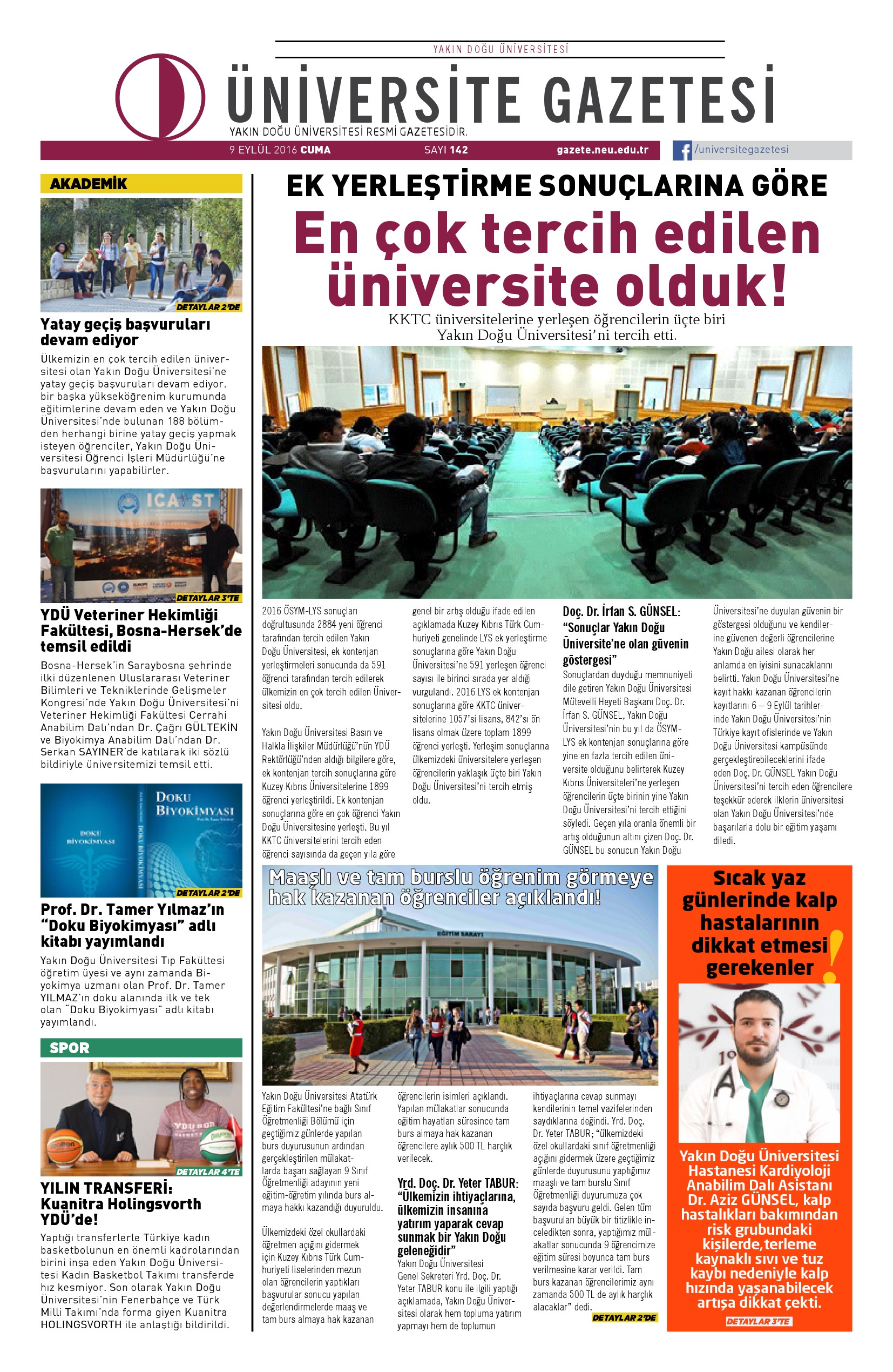 Yakın Doğu Üniversitesi, Üniversite Gazetesi 142. Sayısı