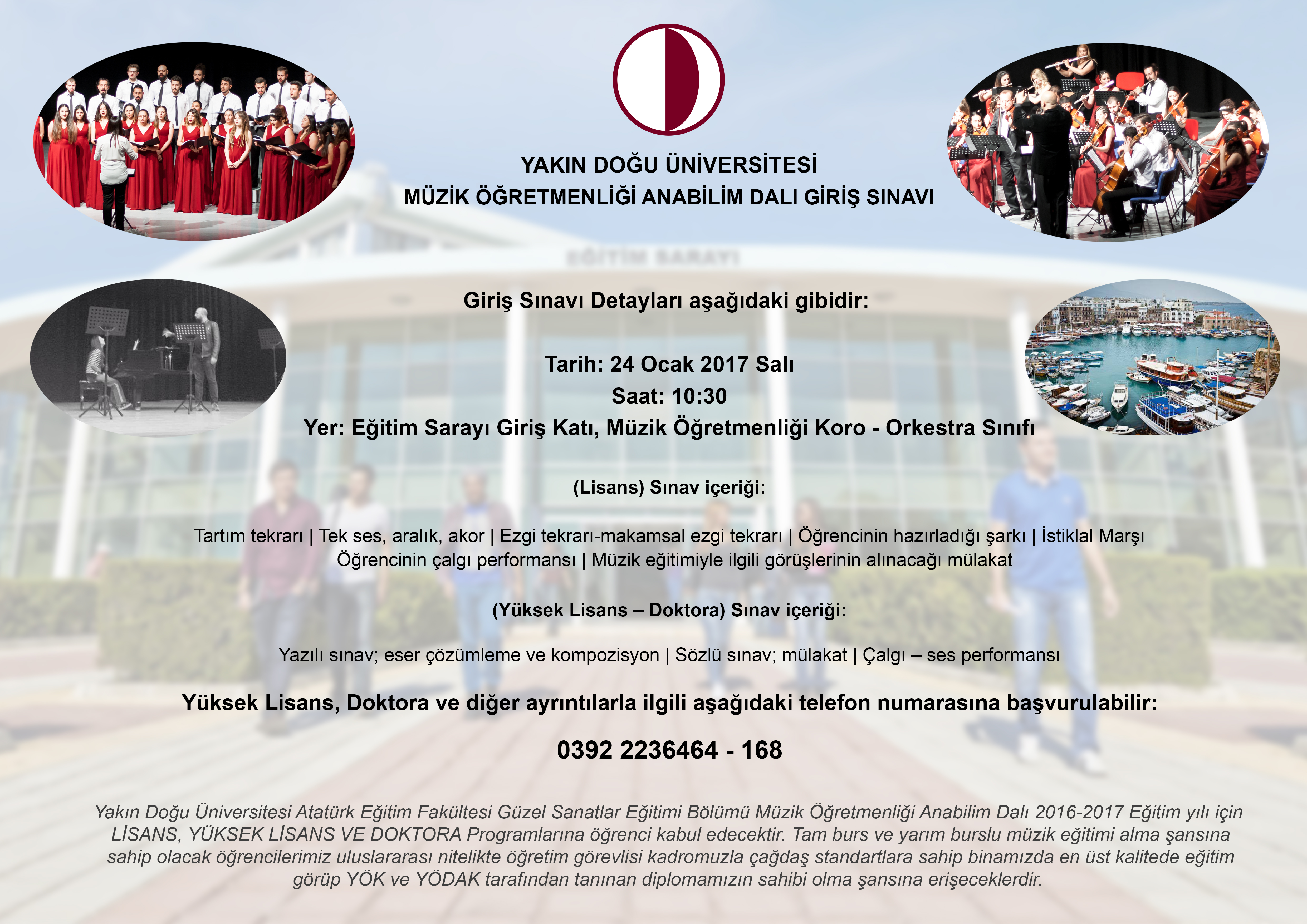 YDÜ Atatürk Eğitim Fakültesi, Güzel Sanatlar Eğitimi Bölümü Müzik Öğretmenliği Anabilim Dalı’na Özel Yetenek Sınavı ile Öğrenci Alınacaktır