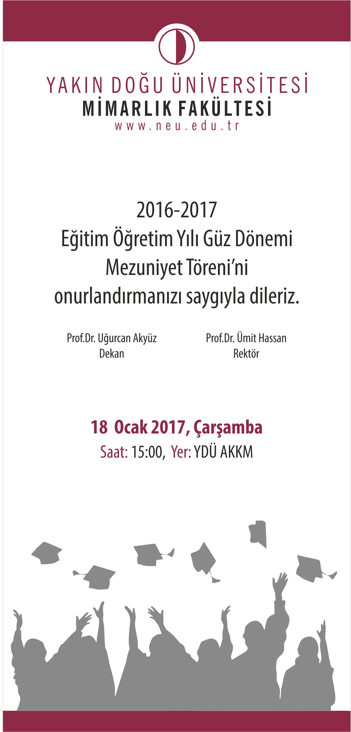 Yakın Doğu Üniversitesi Mimarlık Fakültesi Mezuniyet Töreni Davetiyesi