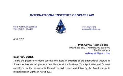 Yakın Doğu Üniversitesi Öğretim Üyesi Doç. Dr. Reşat VOLKAN GÜNEL, Uluslararası Uzay Hukuku Enstitüsü Üyeliğine Seçildi