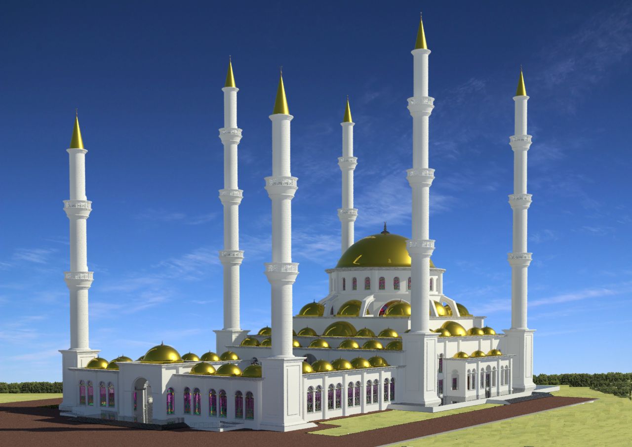 Turkish Cypriot People preferred Dr. Suat Gunsel Mosque’s 62 Dome and 6 Minaret to be  Stainless Steel Chrome plated with Gold Color