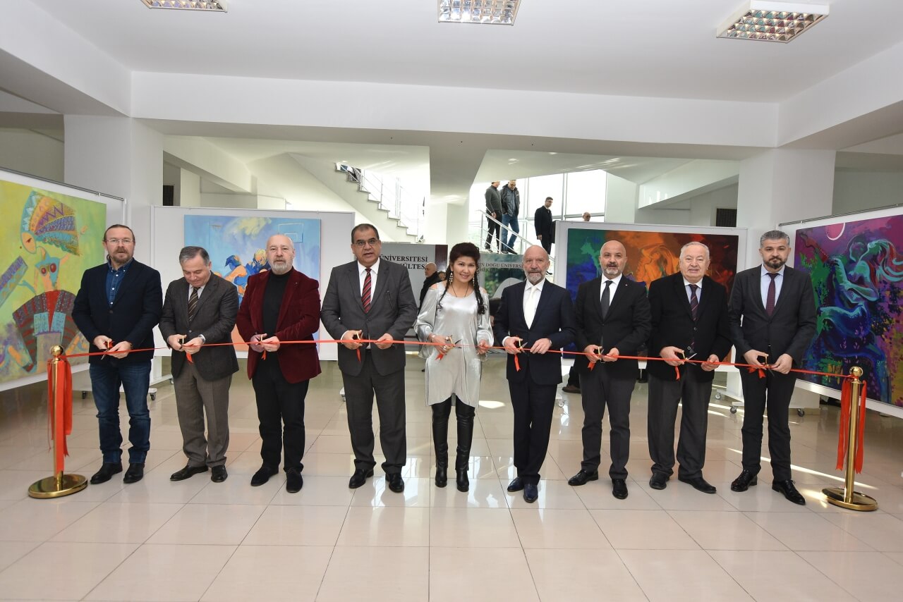 Solo Painting Exhibition titled Creative Consciousness and consisting of 34 Artworks exclusively made for Cyprus Museum of Modern Arts by  Kazakh Artist Altynshash Alpysbayeva opened by Minister of Labor and Social Security Dr. Faiz Sucuoğlu