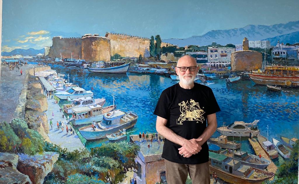 Artist Alexey Utkin painted the Harbor of Kyrenia and Nicosia Palace Courtyard, the Touristic Places of the Turkish Republic of Northern Cyprus, for the Cyprus Museum of Modern Art