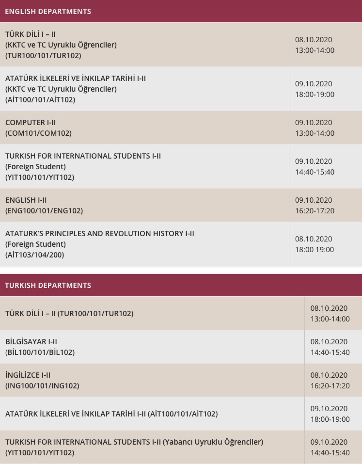 Exemption Exam to be held for COM100/COM101/COM102, YIT 100-101-102/ ENG 100-101-102, AIT103/104/200 and BIL100/BIL101/BIL102, AIT100-200-101-102-103-104 / ING100-101-102 / TUR 100/101/102 courses Exemption Exam to be held for COM100/COM101/COM102, YIT 100-101-102/ ENG 100-101-102, AIT103/104/200 and BIL100/BIL101/BIL102, AIT100-200-101-102-103-104 / ING100-101-102 / TUR 100/101/102 courses